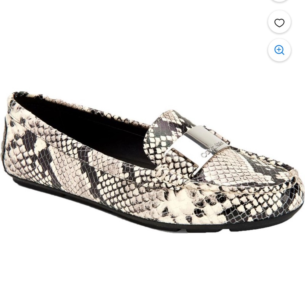 Calvin Klein Women's Snake Print Loafers - Black and Cream w/ Silver Accents